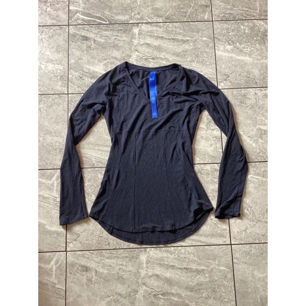 Kit and Ace Women Navy Blue V-Neck Long Sleeve Technical Top Size 10 Raglan Hem